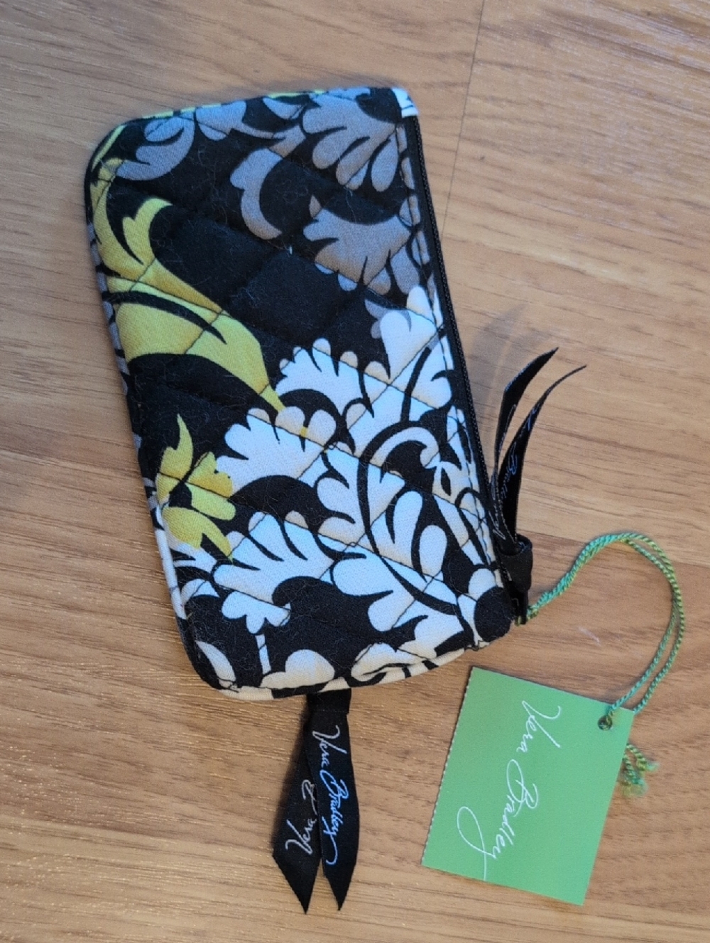 Vera Bradley Black, White & Yellow Floral Quilted Wristlet